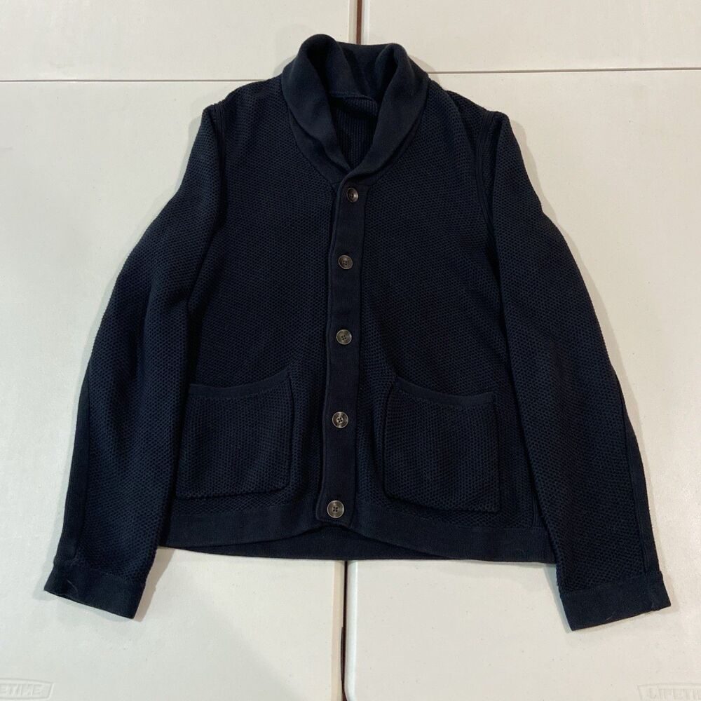 Rag & Bone Standard Issue Men Navy Blue Shawl Collar Cotton Cardigan XL